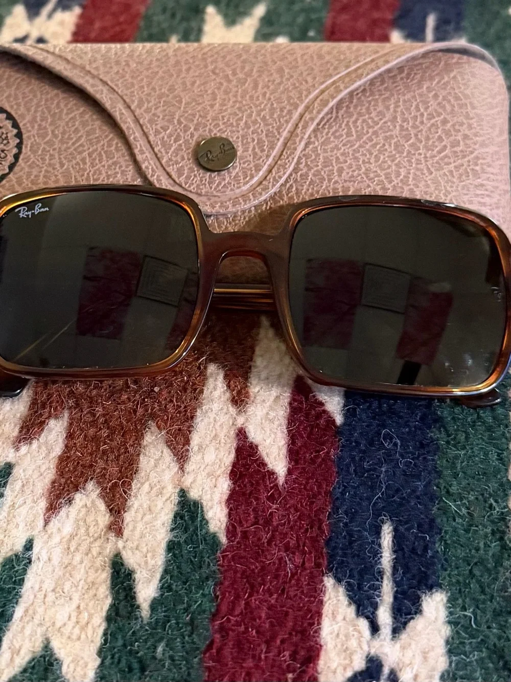 Ray-Ban Square Tortoiseshell Sunglasses with Dark Lenses